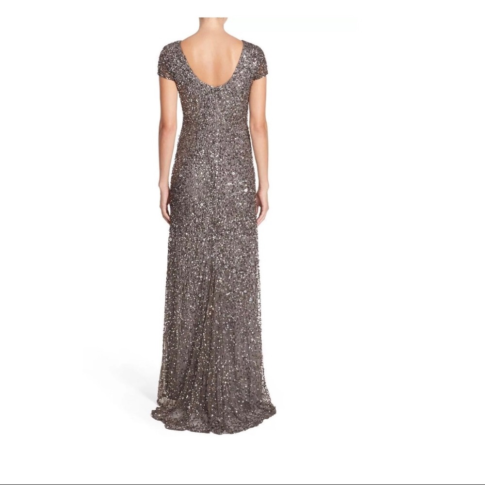 NEW Adrianna Papell Short Sleeve Sequin Mesh Gown - Picture 3 of 8